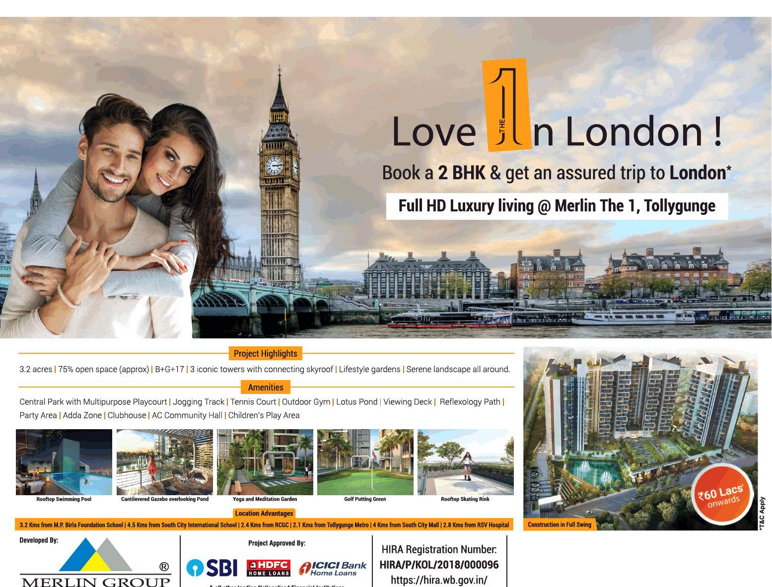 Book a 2 BHK and get an assured trip to London at Merlin The One, Kolkata